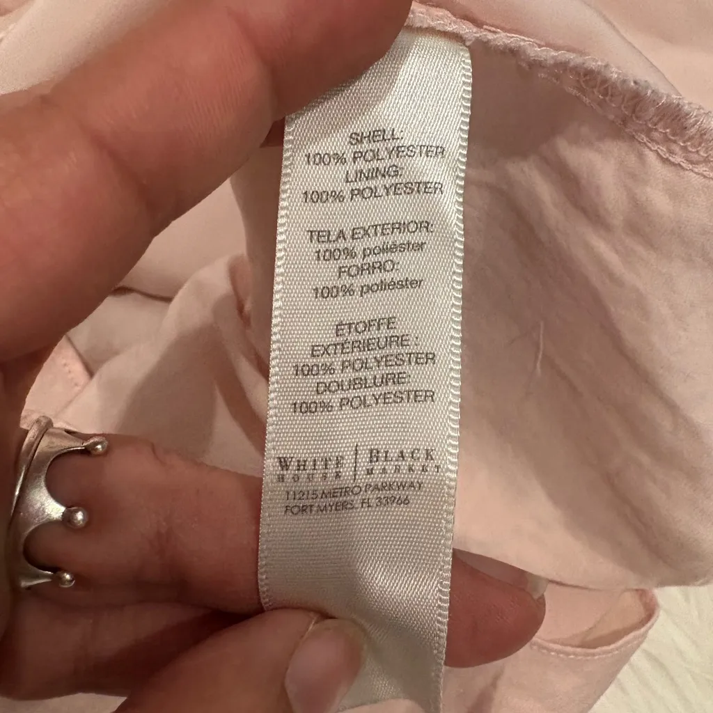 White House Black Market Blush Blouse with Black Ribbon Size XS - Image 5