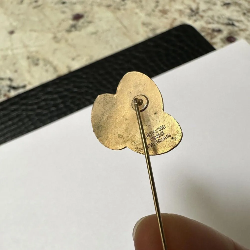 Gold Tone Easter Egg Lapel Stick Pin Signed SWIB 1980 - Image 8