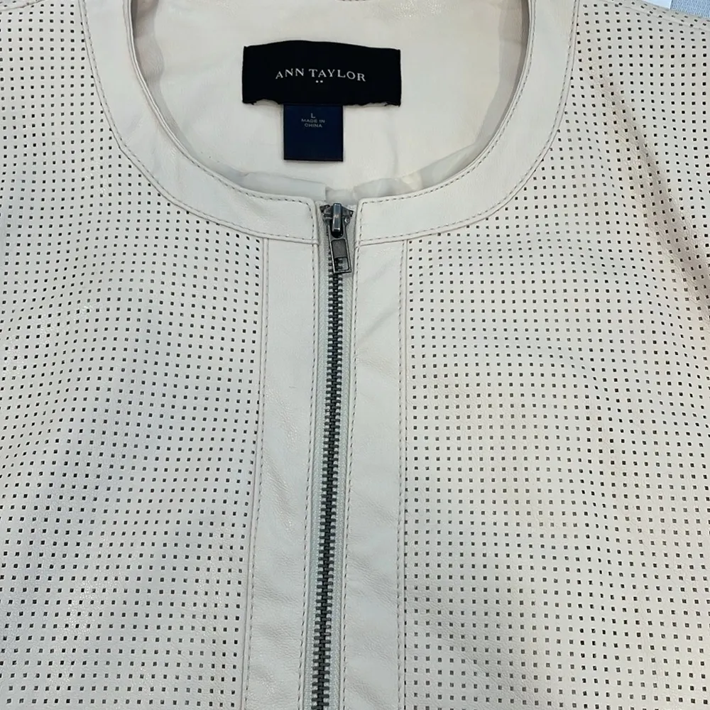 Ann Taylor ivory full zip elastic waist vegan leather jacket - Image 12