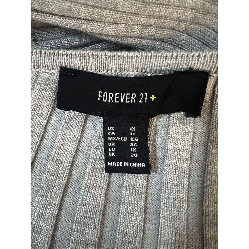 Forever 21 Women Plus Size 1X Knit Cardigan Sweater V-Neck Adult Crop Fit Gray - Image 6