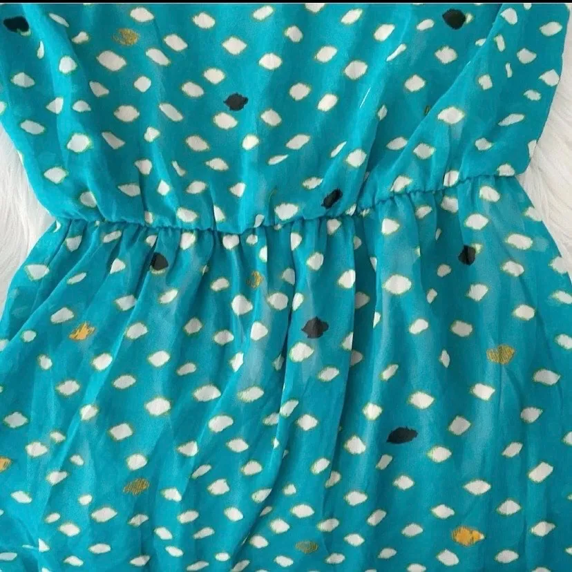 LUSH Teal Blouson Chiffon Geometric Teal Dress S - Image 7