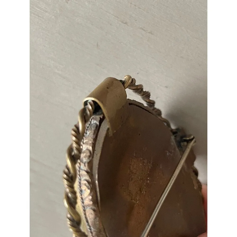 Antique Shell Carved Cameo Brooch of Godess Psyche Blue Background Large - Image 6