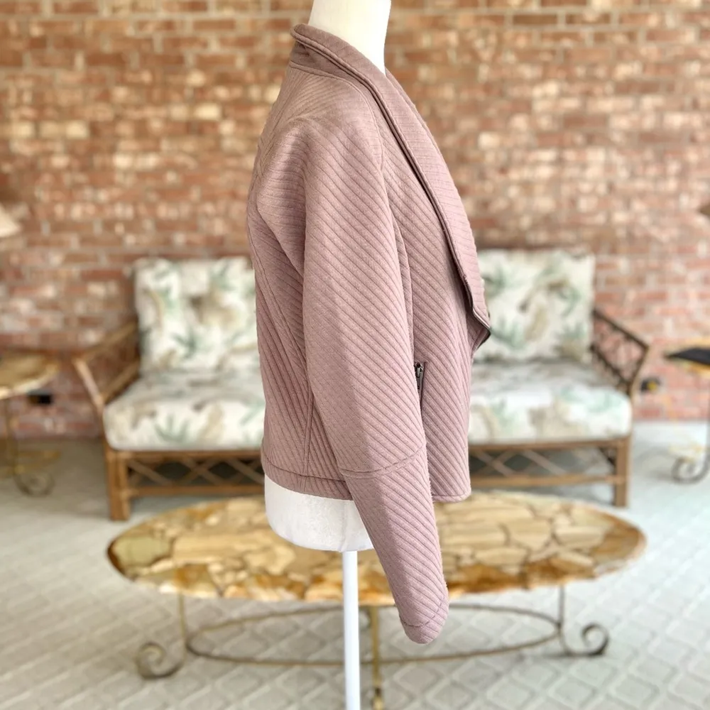 BB Dakota Place To Be Moto Jacket Dusty Mauve Ribbed Knit M Full Zip - Image 12