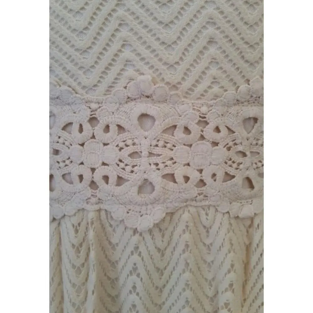 Cream Chevron Crochet Overlay Sleveless Modcloth Dress by Ya Los Angeles Large - Image 5