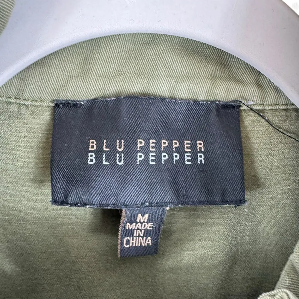 Blue Pepper Green Full Zip Lace Detail Cotton Denim Utility Jacket Size M - Image 10