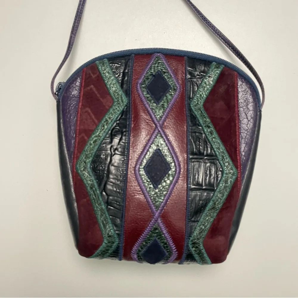 Vintage Studio By Sharif Purse Crossbody Leather Art To Wear Western Purple Red - Image 2