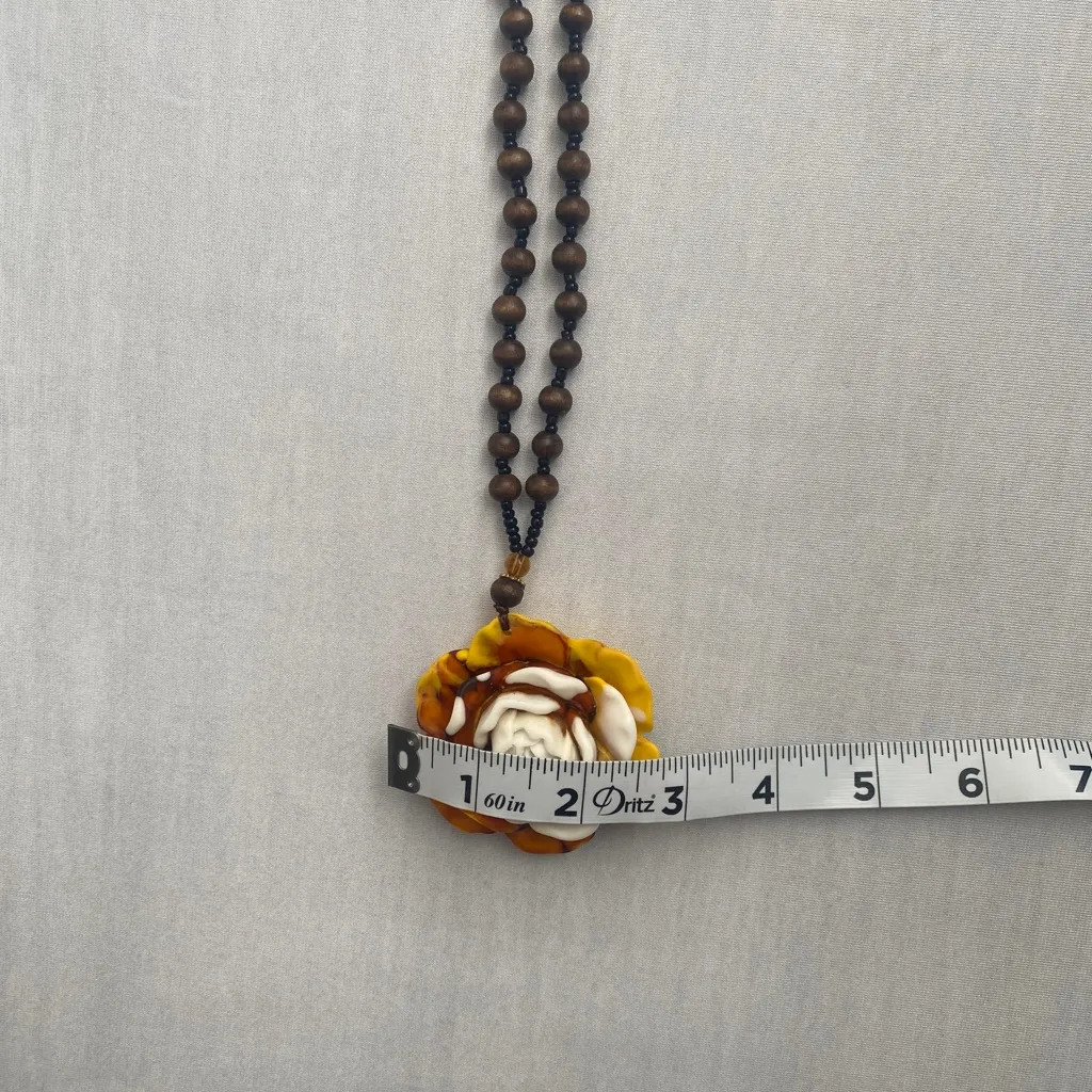 Opal Rose Flower‎ Pendant With Wooden Beads Necklace 16”inch long Brown - Image 10