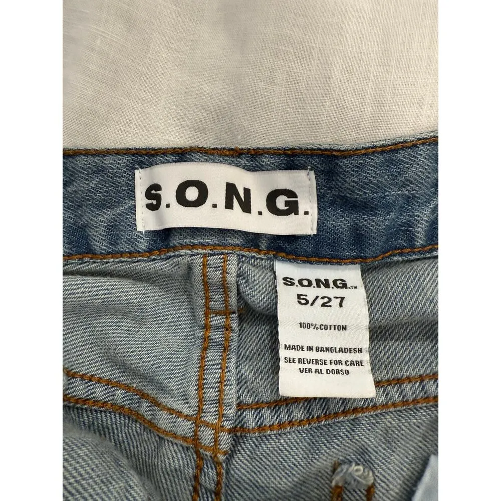 Song High Rise Cargo Jeans 100% Cotton Medium Wash Denim Women's Size 5/27 Blue - Image 5