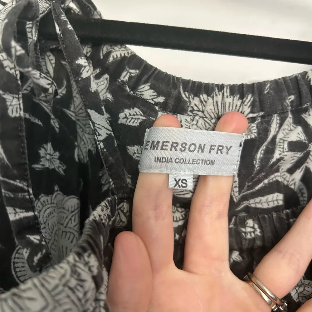 Emerson Fry Daphne India Collection Floral Ruffle Off Shoulder Dress Sundress Black Size XS - Image 6