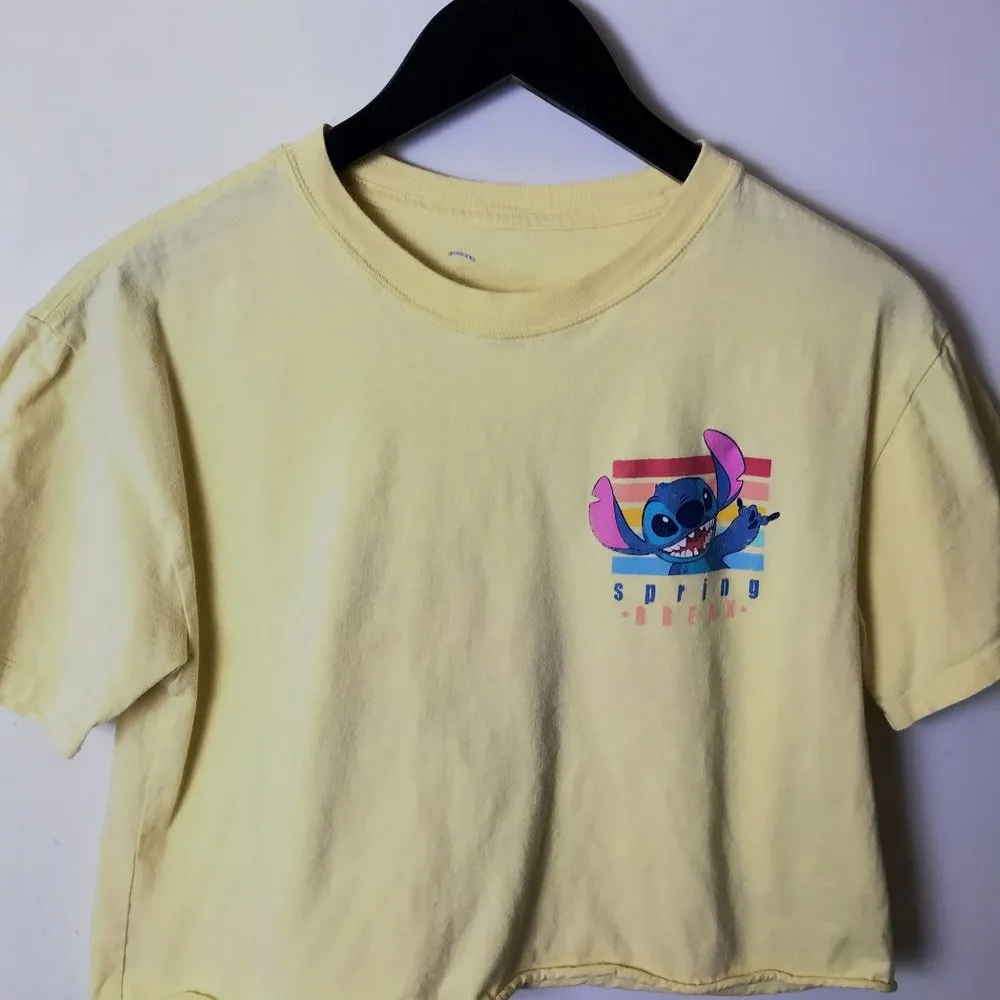 Disney Surfing Hawaii T Shirt Womens Yellow Medium Stitch Character Raw Hem M - Image 14