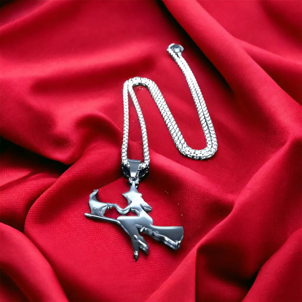 Witch Broom‎ Cat Pendant Necklace Women Witchcraft Silvery Color Hollow Out Silver - Image 5