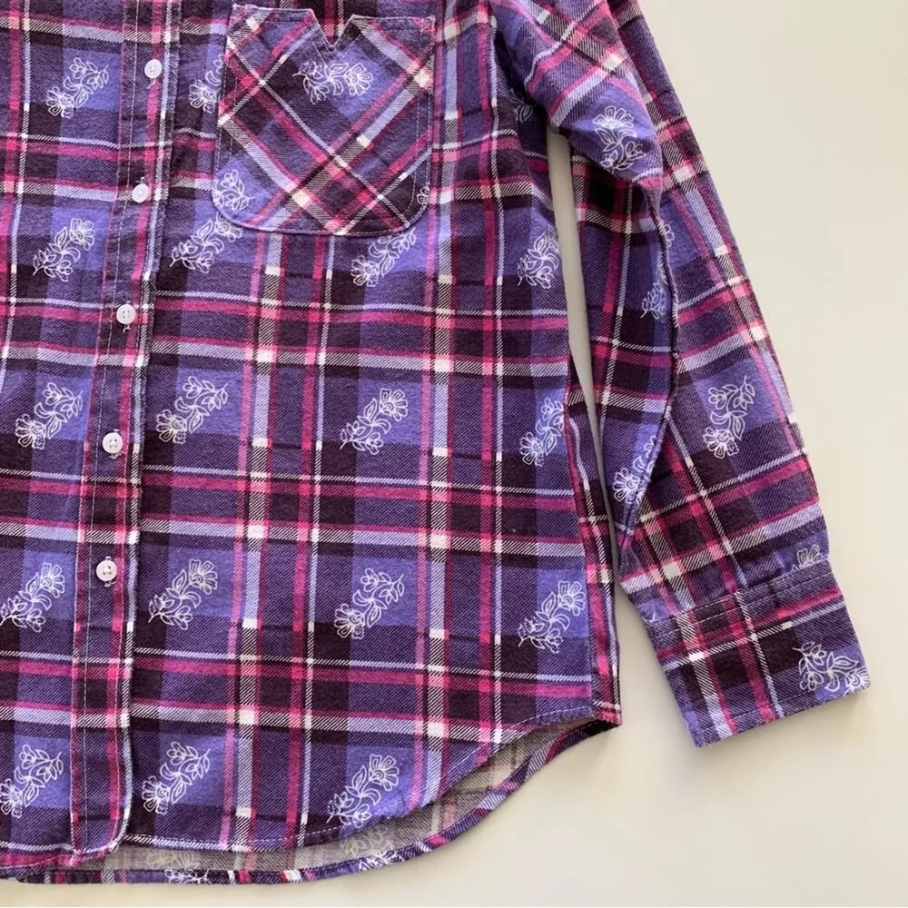 Via Penny Lane Reworked | Travis Scott Graphic Purple Plaid Button Up Flannel M Size M - Image 4