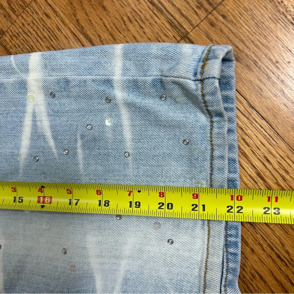 Express Y2k Embellished Bleached Denim Mini Skirt Size 7/8 - Image 11