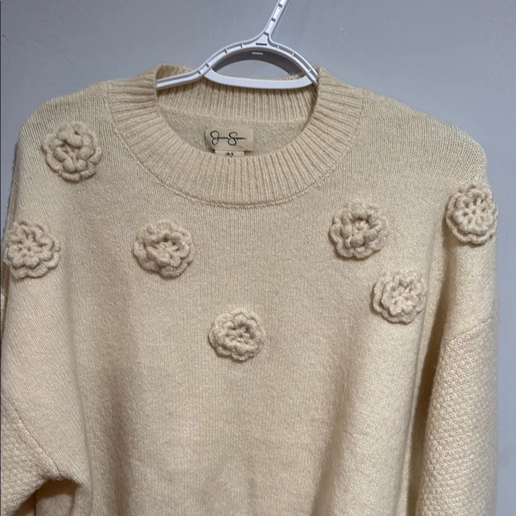 Jessica Simpson Cream Crew Neck Sweater with Ribbed Cuffs - Image 4