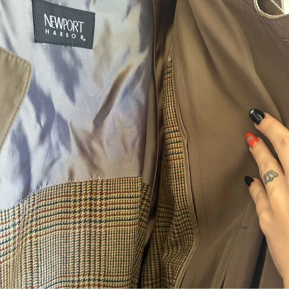 Vintage Newport Harbor Forrest Green Cozy Comfy Warm Trench Coat Size L - Image 7