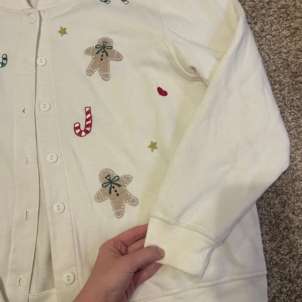 Vintage Cream Cardigan candy cane gingerbread Embroidery L cottage core grandma Red Size L - Image 8