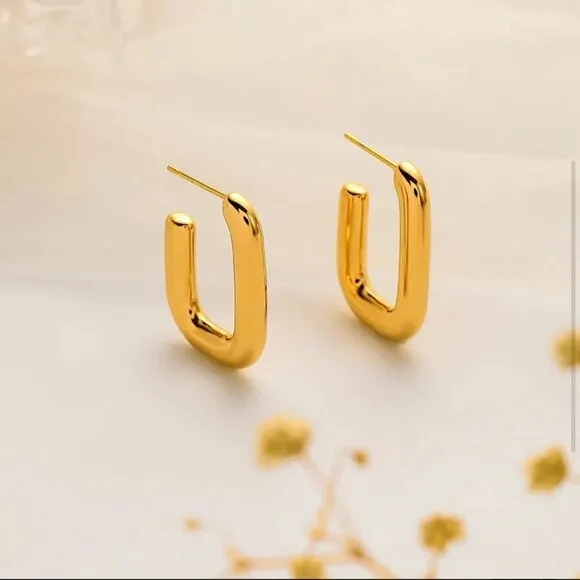 18K Gold Geometric Hoop Earrings, Stud Earrings, Women Earrings - Image 2