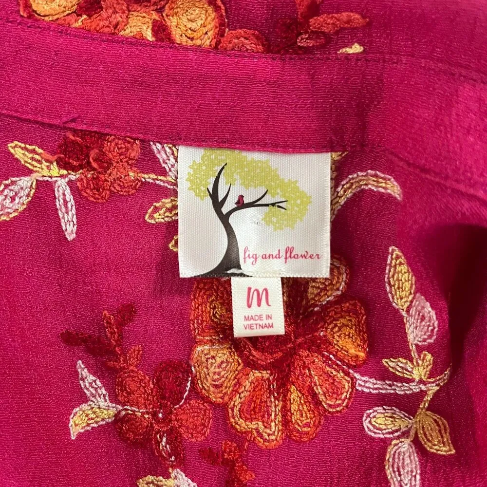 Fig and Flower Women’s Long Sleeve Floral Embroidered Tunic Blouse Size XL Pink - Image 2