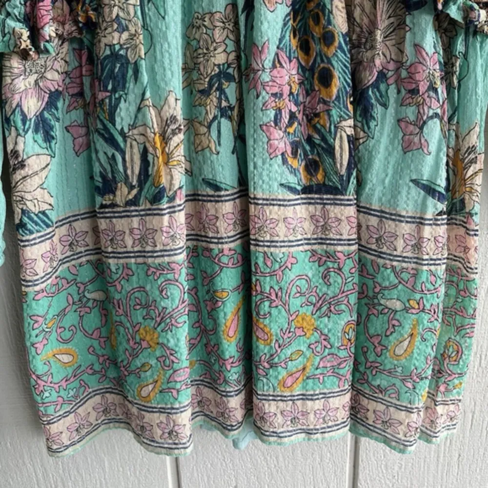 Anthro Raga Botanic Enchantment Long Sleeve Mini Dress Green Metallic Floral M‎ - Image 6