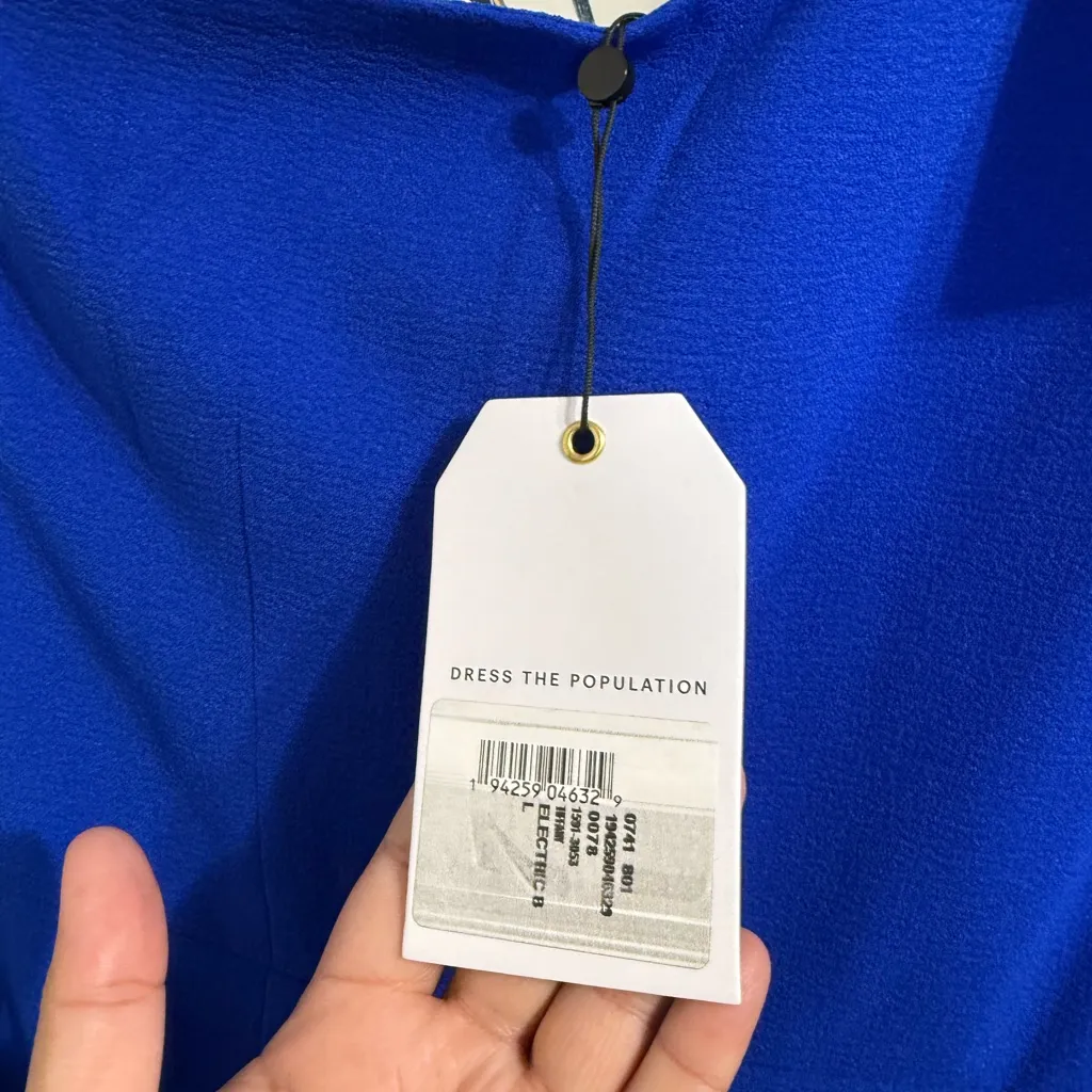 NWT Dress The Population Tiffany One Shoulder Midi Dress Electric Blue Size L - Image 8