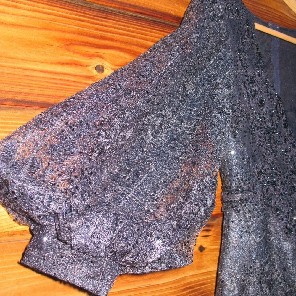 MAC DUGGAL 20391 Womens Blue Embellished Plunge Neck Bishop Sleeve Midi Dress - Image 10