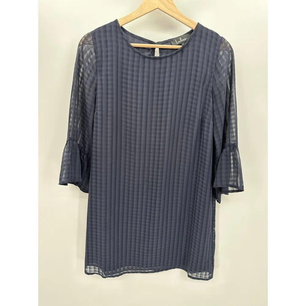 Lulu's Blue Printed Long Sleeve Bell Cuff Mini Dress Women's Size Medium M - Image 8