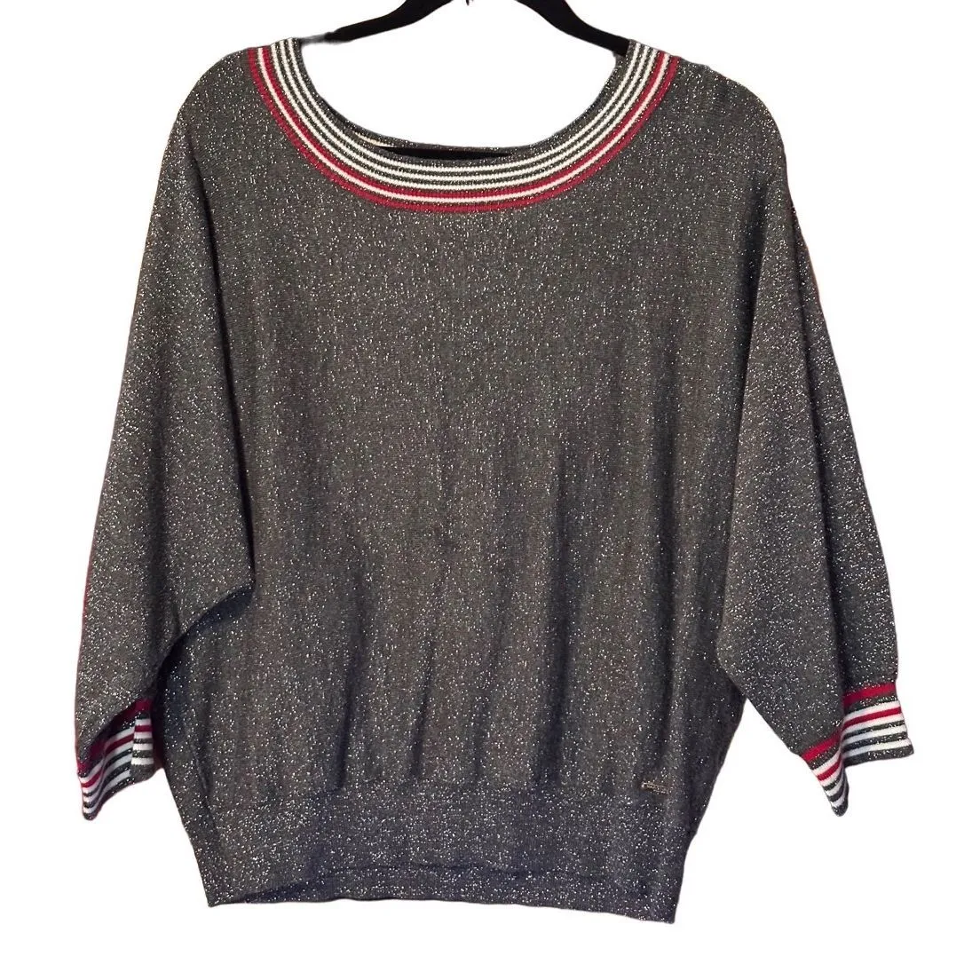 Marc New York Andrew Marc Pullover Sweater Women Large Gray Metallic Top - Image 1