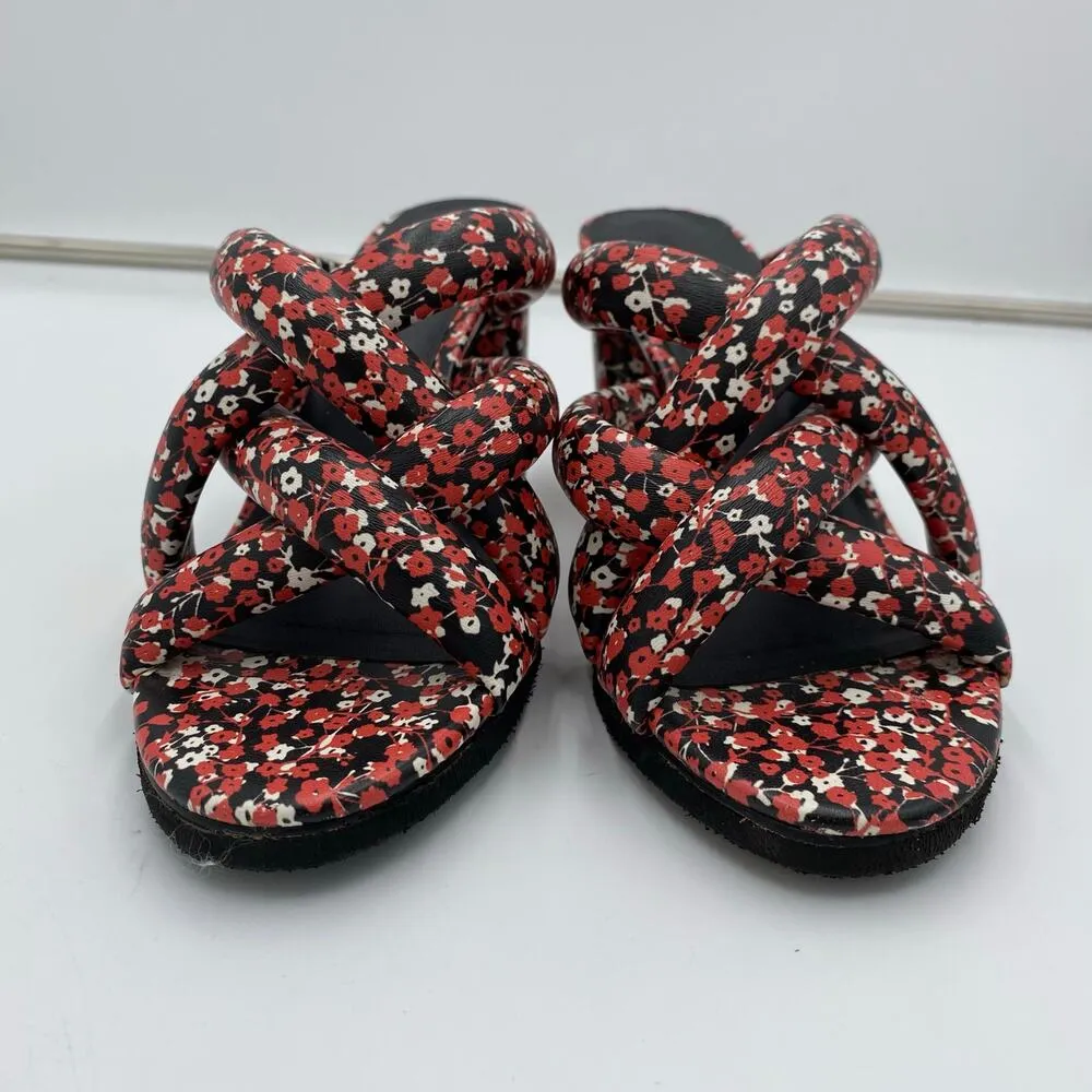Rebecca Minkoff Amandine Black Red Floral 3" Heels Strappy Slide Sandals Size 8 - Image 5