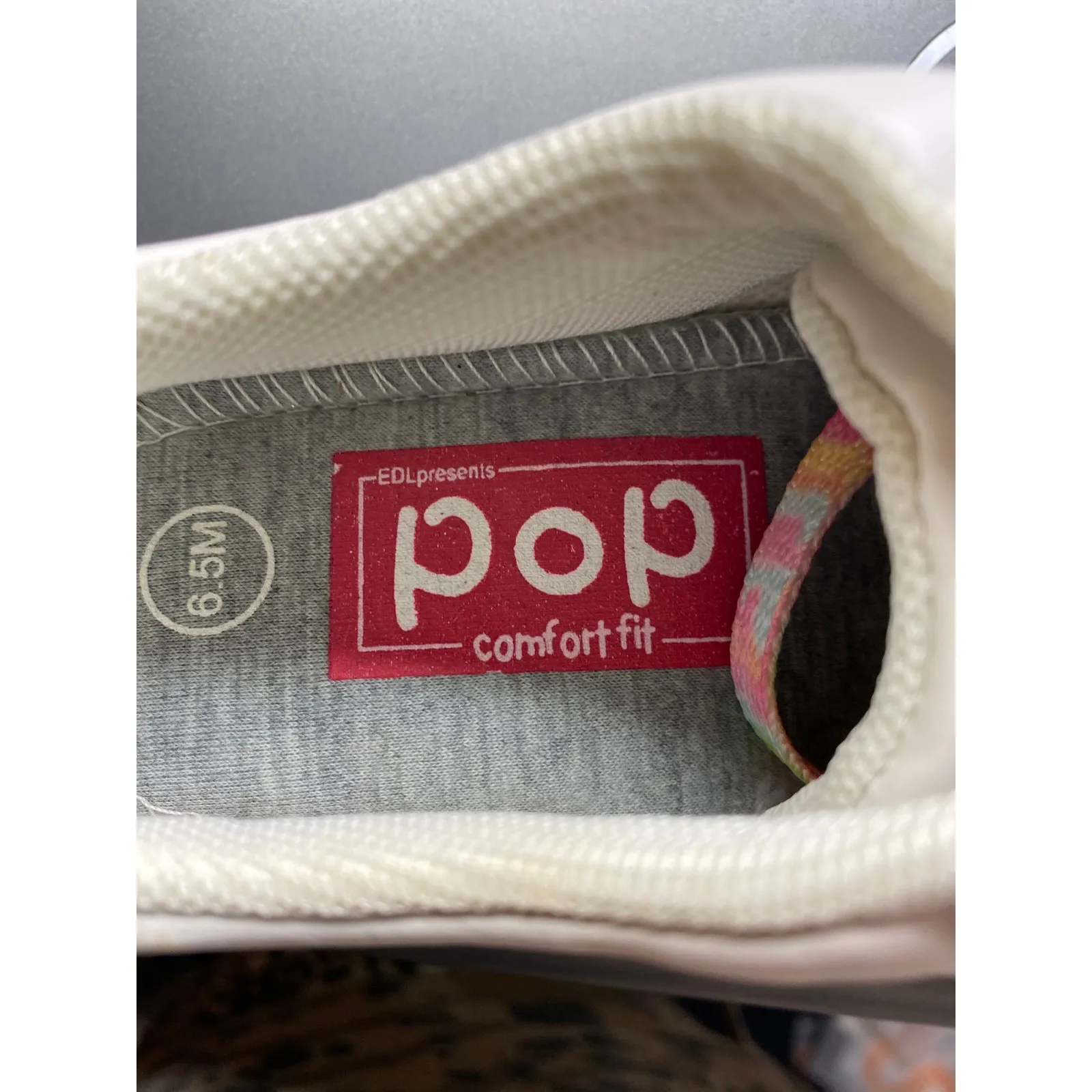 Pop Comfort Fit Women's Size 6.5 White Rainbow Lace Sneakers Shoes - Image 7