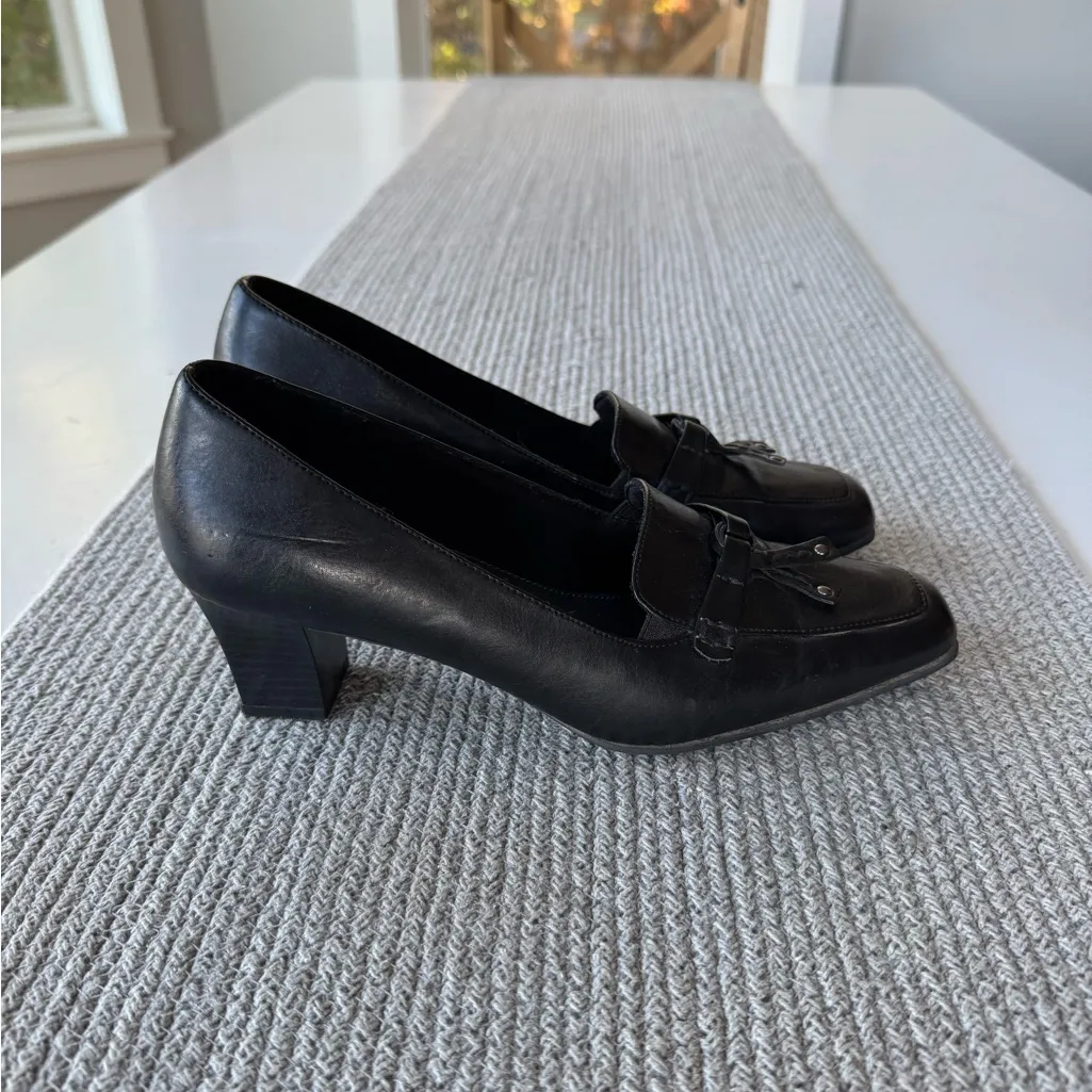 Life Stride Strategy Black Heeled Square Toe Loafer Pumps Tassel Detail Size 8 - Image 2