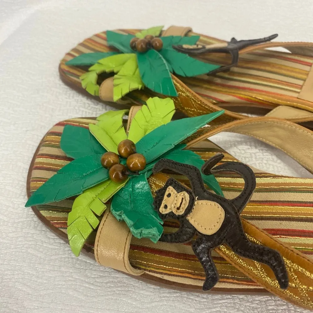 Michael Simon New York Monkey in Palm Tree Slide Sandals Leather women sz 7 - Image 4