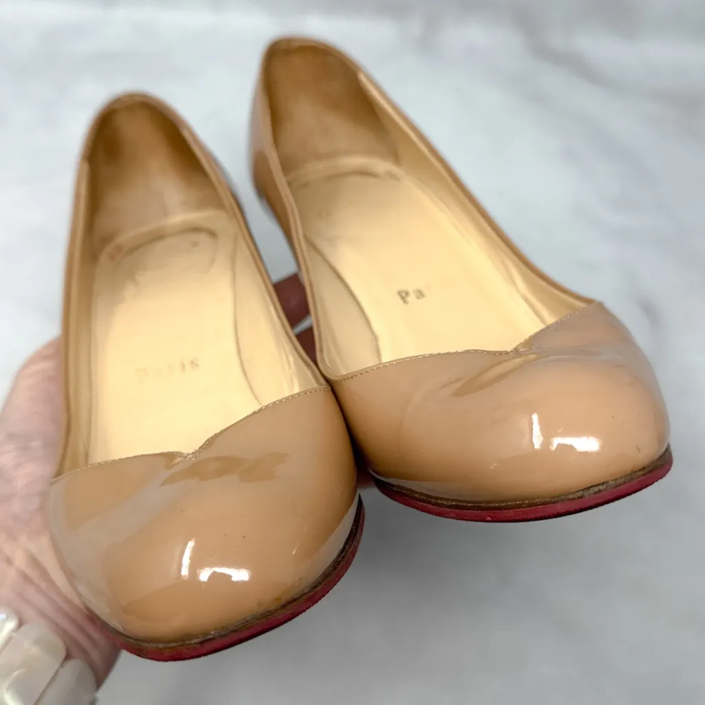 Christian Louboutin SophiaRegina 85 Notched Patent Leather Pumps Heels Nude 36 - Image 7