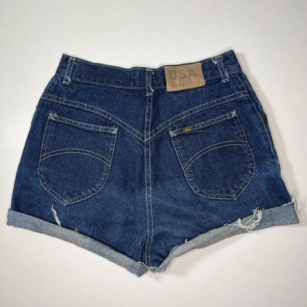 VTG 90s 80s Chic Denim Cutoff Jean Shorts Womens High Waisted Mom 12 (Waist 26") Blue - Image 6