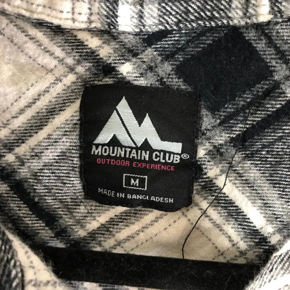 Mountain Club Womens Plaid Flannel Shirt Black/White Long Sleeve Button - Image 3