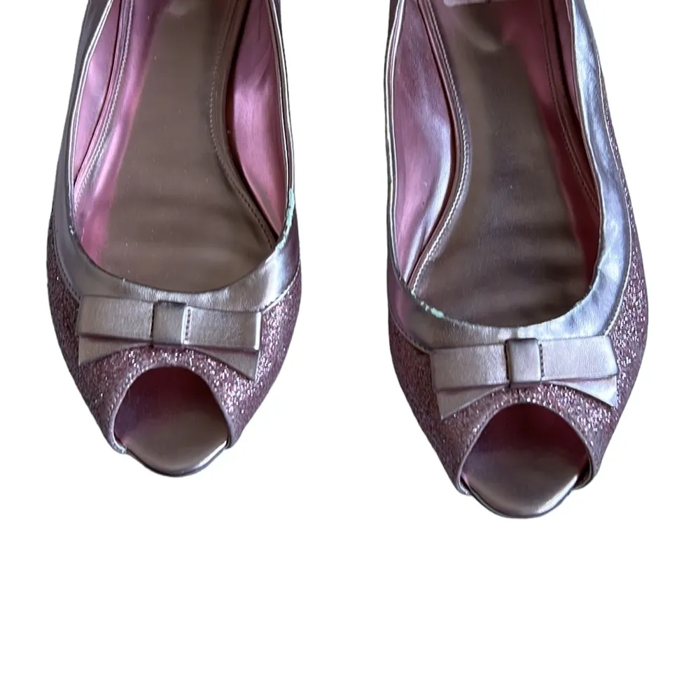 Fioni Pink Glitter Bow Peep Toe Flats Size 10 - Image 7
