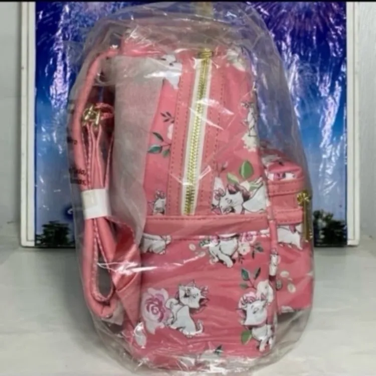 Disney aristocats pink Marie floral Loungefly mini backpack and wallet SET NWT - Image 6