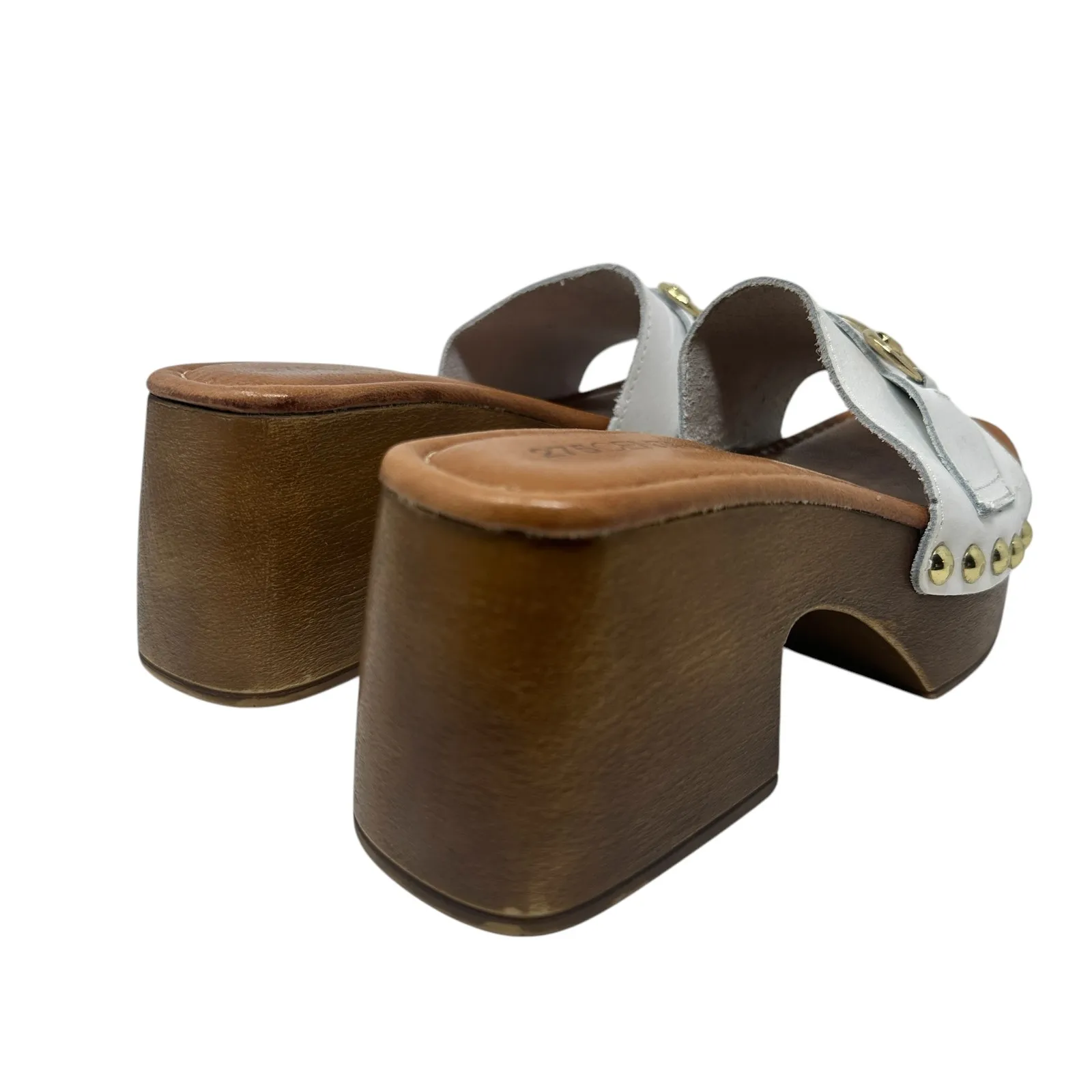 275 Central‎ Sloane Sandal Shoes Clog Heel Gold Hardware White Size 37 US 7 - Image 7