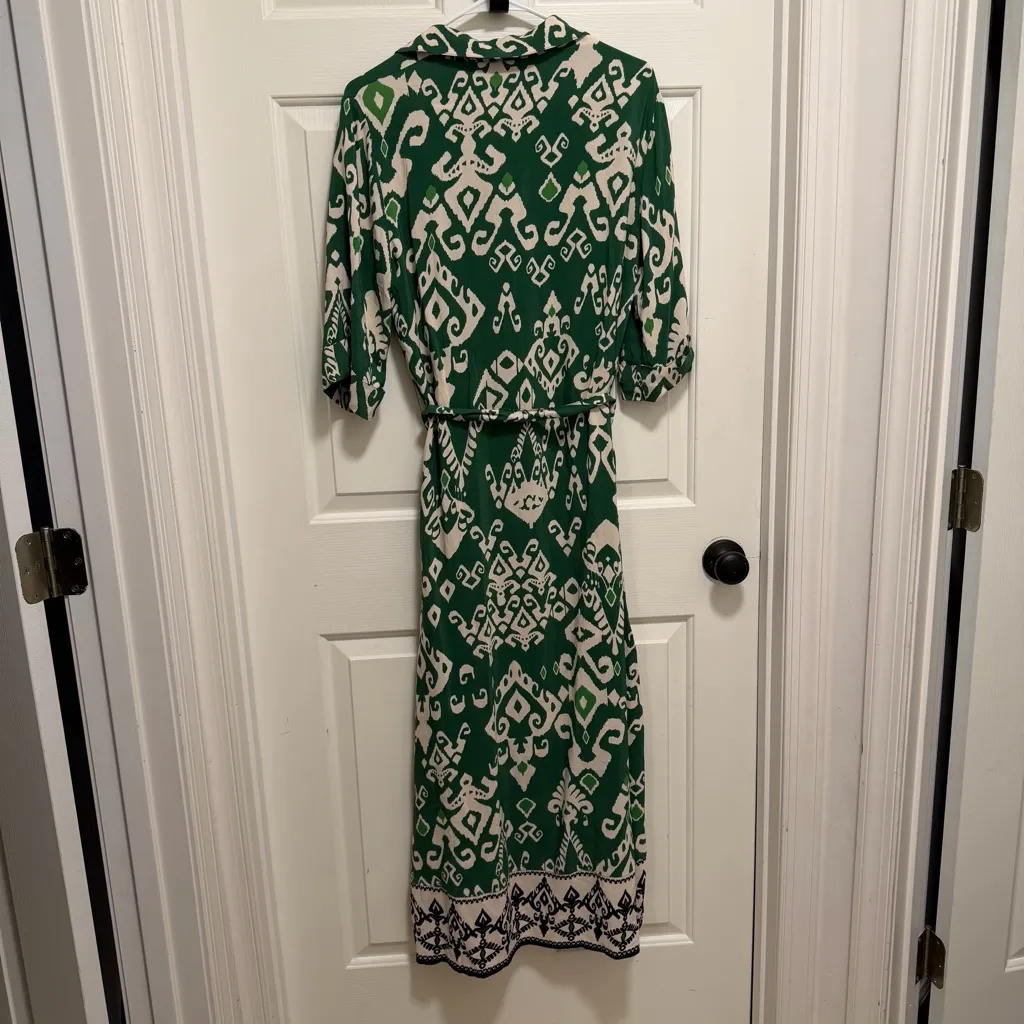 Zara The Allison Green Printed Maxi Belted Tribal Print Dress, Size S - Image 3
