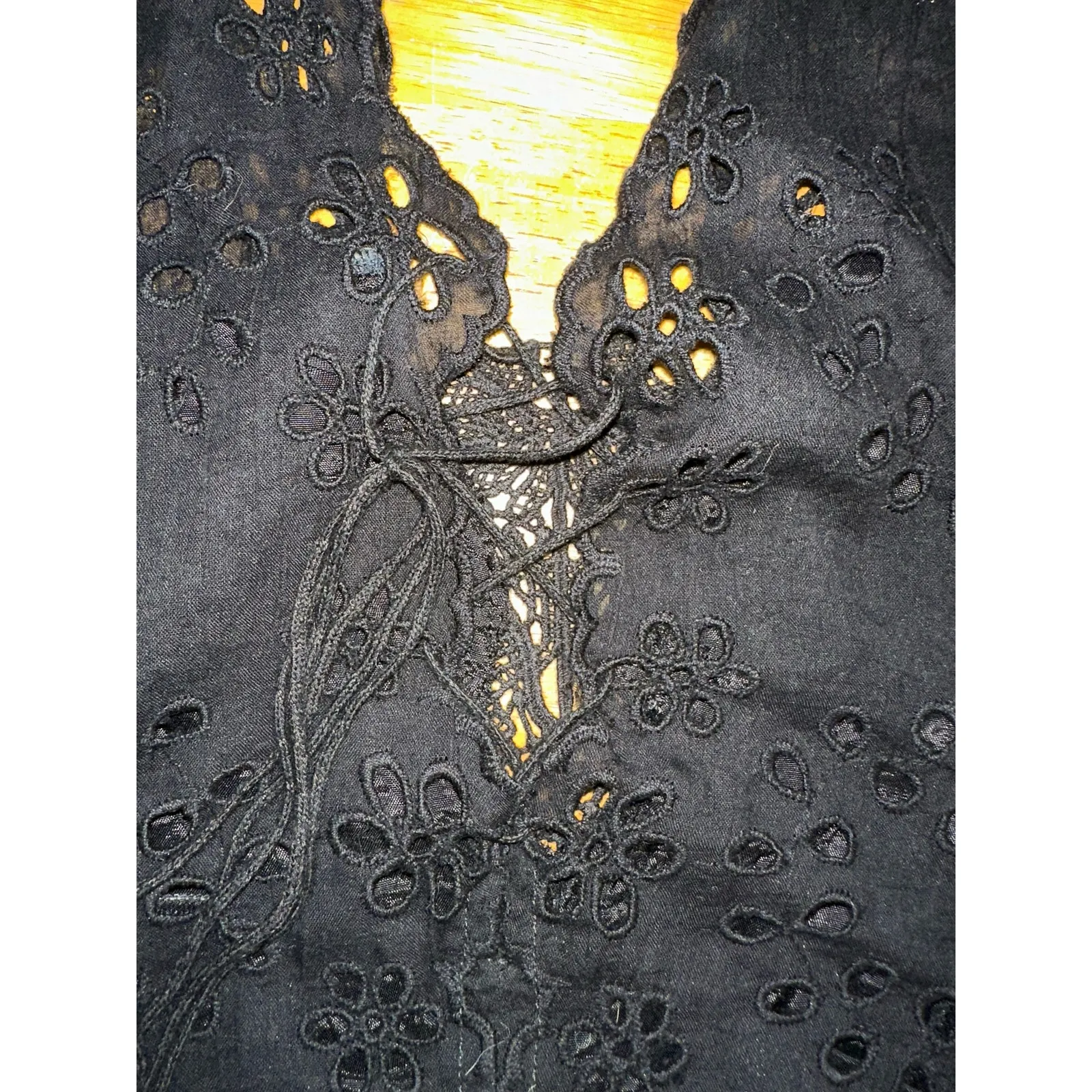 Free‎ People FP One Lottie Eyelet Lace Black Mini Dress XS Boho Casual Party - Image 7