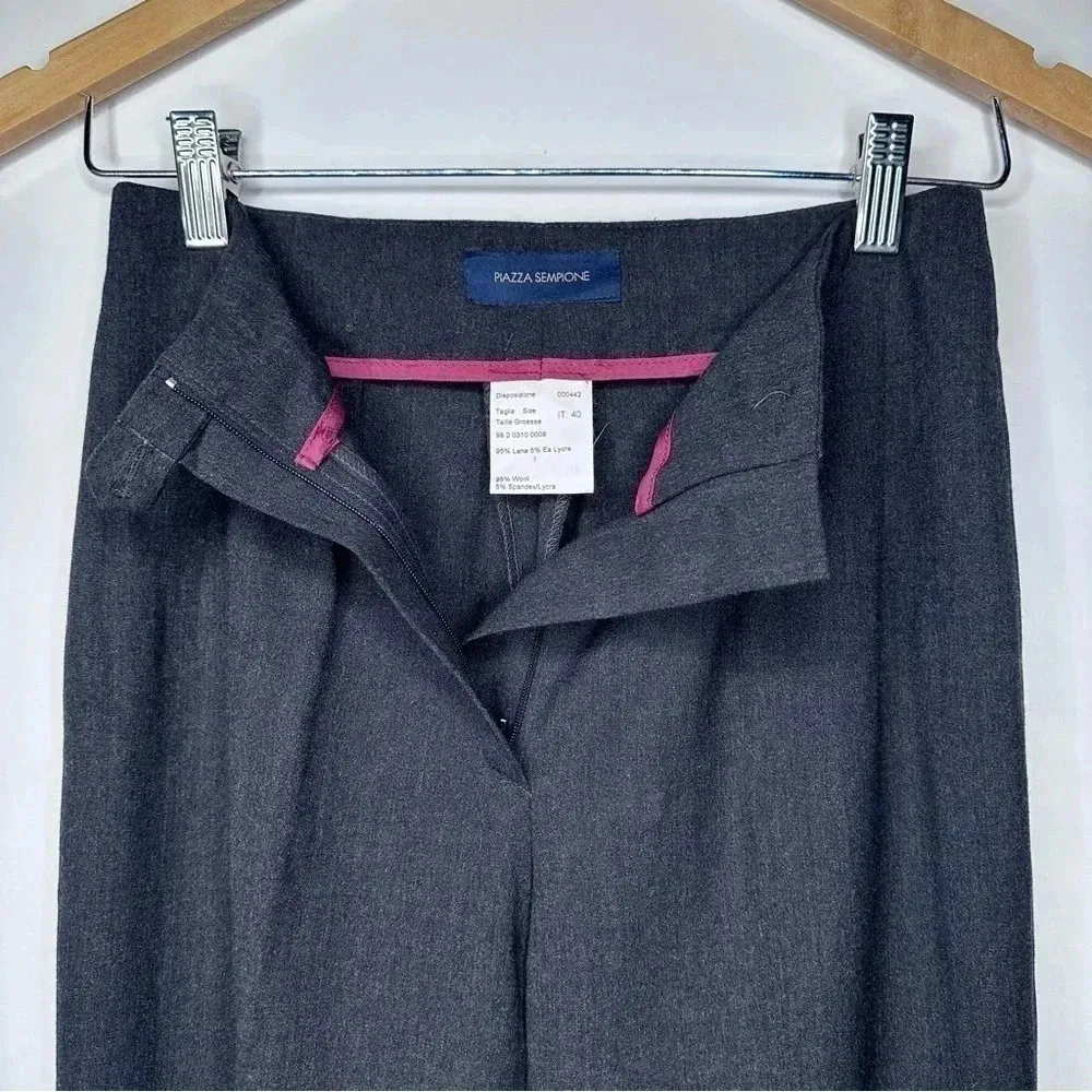 Piazza Sempione Dark Gray Stretch Wool Pleated Tapered Pants Size US 4 - Image 6