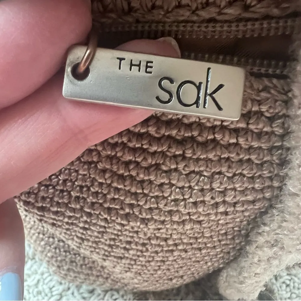 The SAK Brown Crocheted Dylan Knapsack Boho Chic Large Backpack Macrame … - Image 8