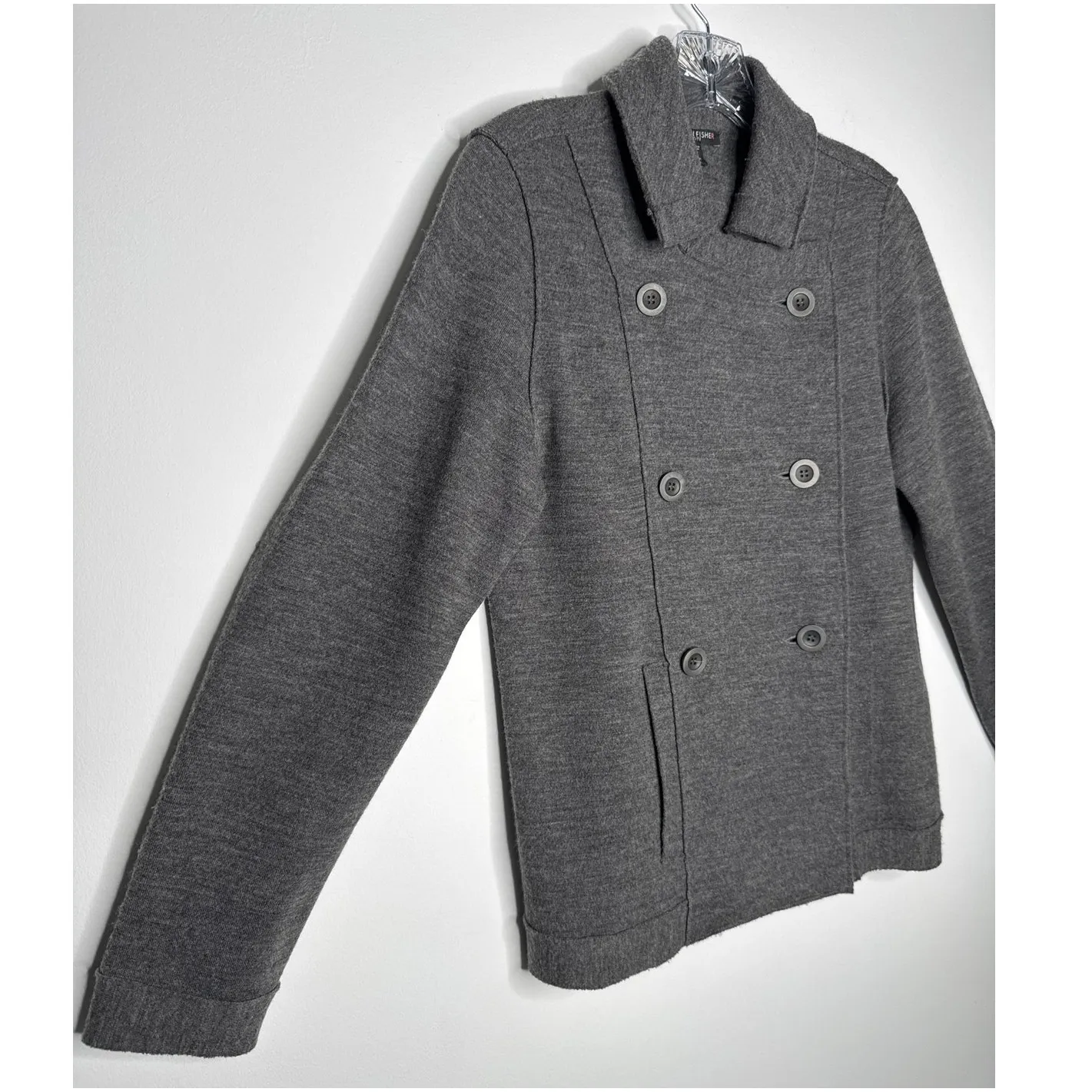 Eileen Fisher Petite Merino Wool Double-Breasted Peacoat Sweater Jacket medium P - Image 7