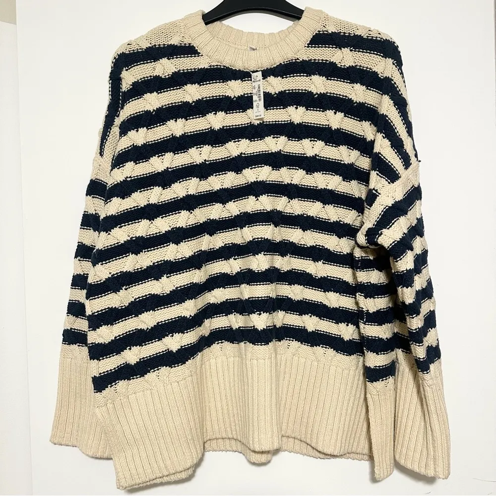 NWT Madewell Cable-Knit Oversized Sweater in Stripe Large - Image 2