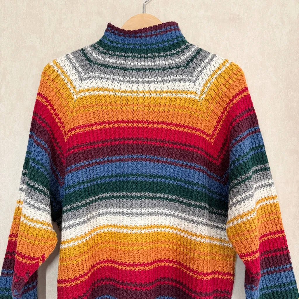 Styles To Go Ramie Cotton Turtleneck Knit Sweater Stripes Retro Multi Rainbow L Orange Size L - Image 6