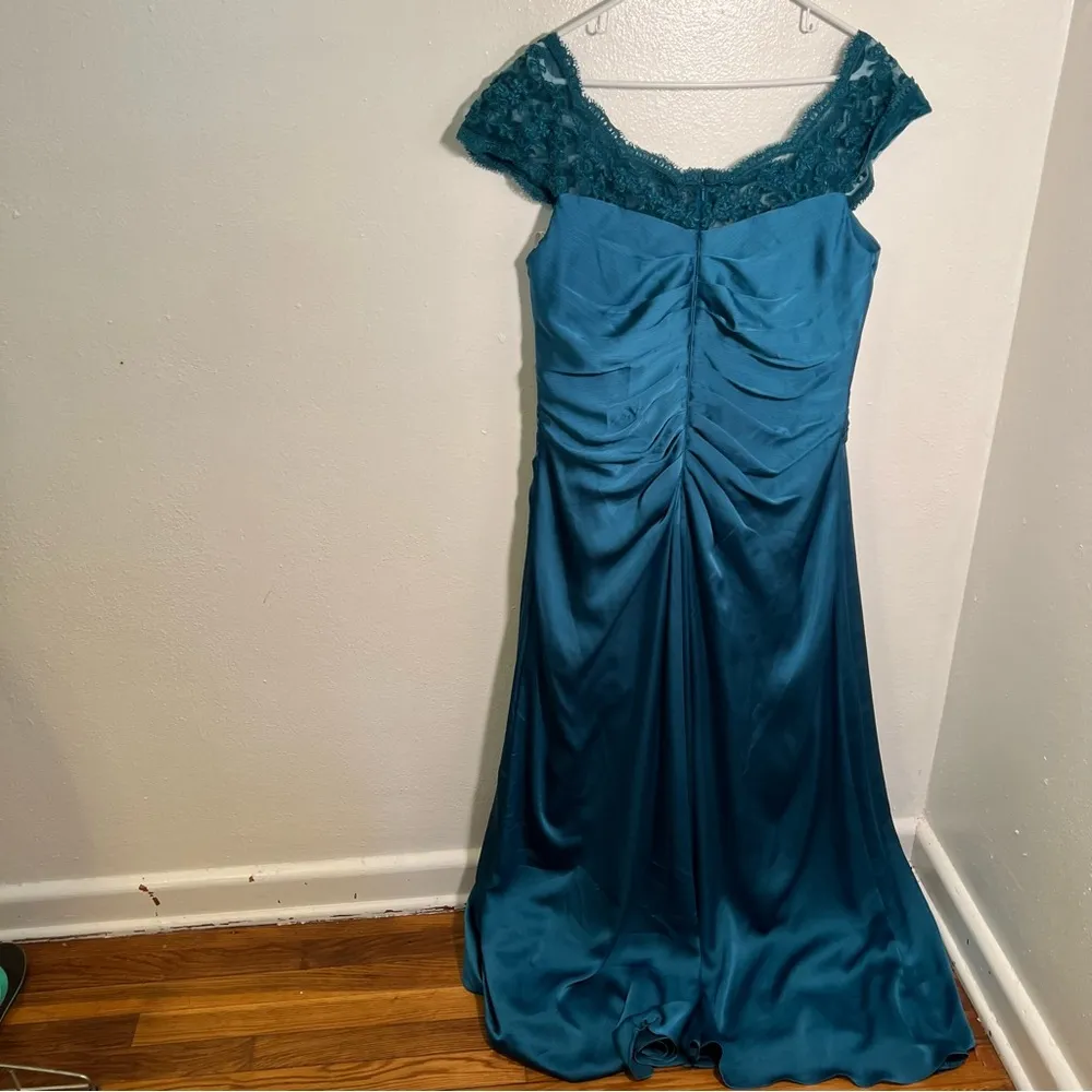 Jade Couture Gown Teal Lace Yoke Ruffle 14 Blue - Image 5