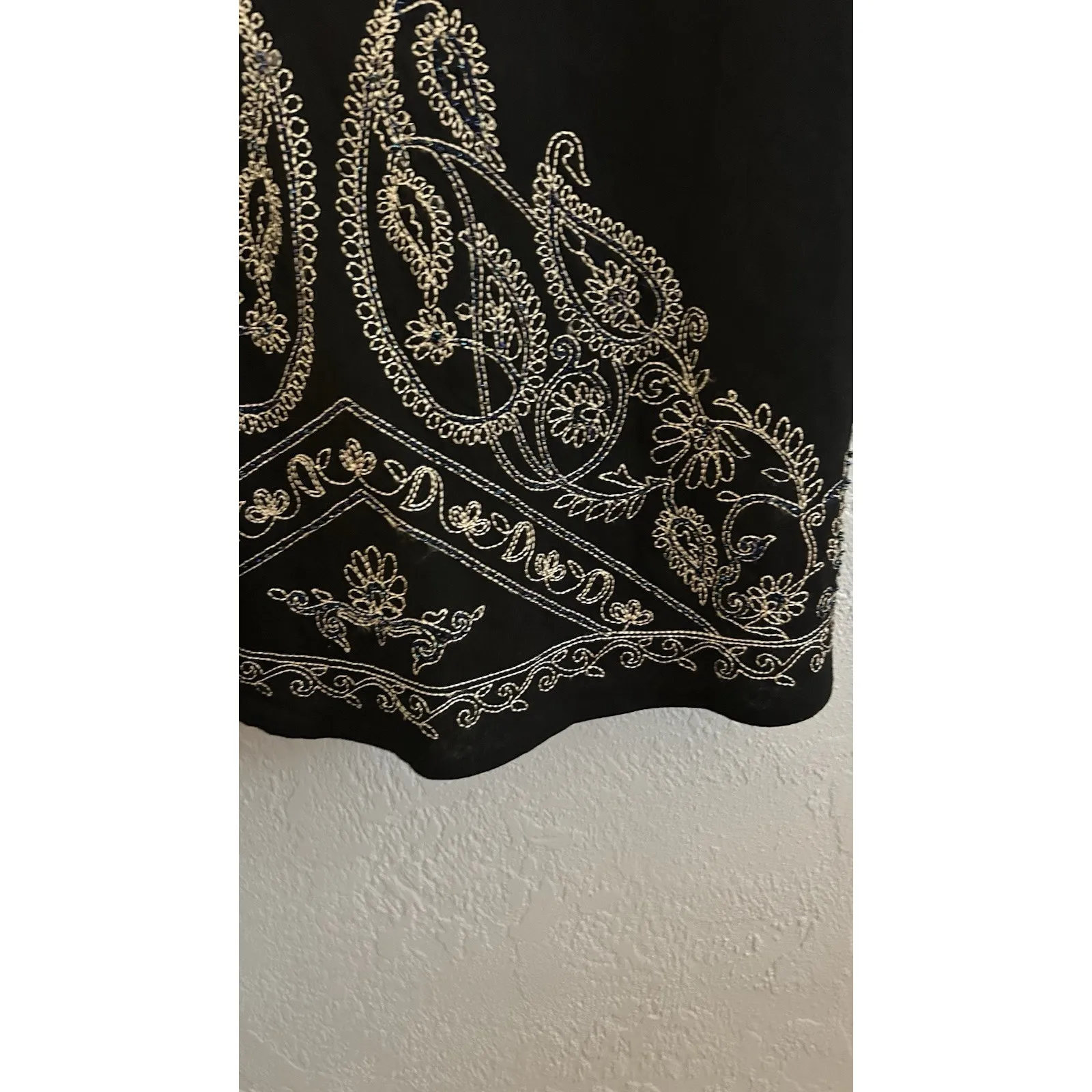 Richard Malcolm Linen Skirt Size 10 Black Embroidered Boho Fully Lined Zip - Image 4