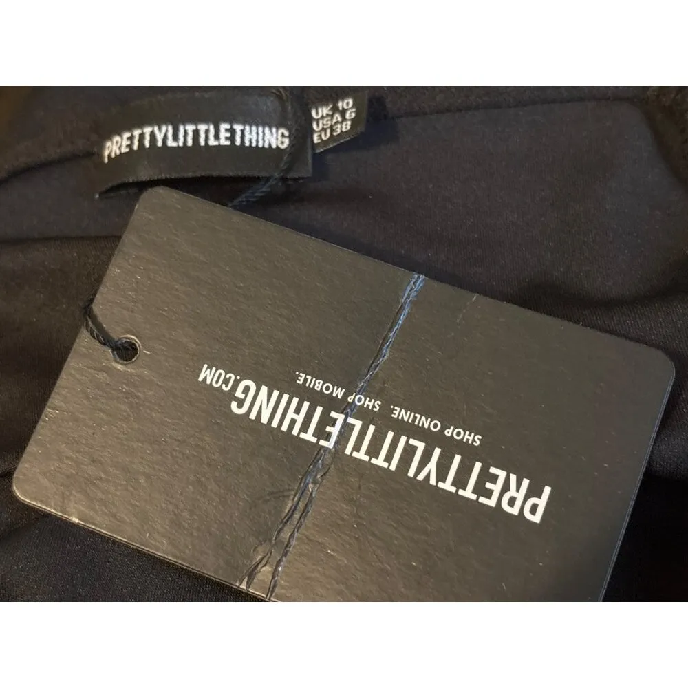 Pretty Little Thing Size 6 Dress Basic Black Bardot BodyCon Stretch NWT - Image 5