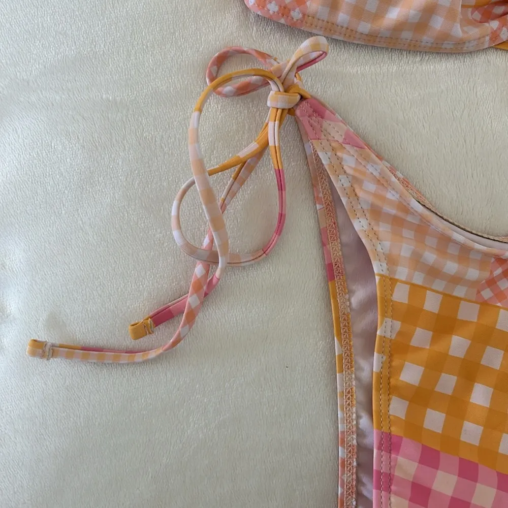 Pink and Orange Gingham Swimsuit - Image 2