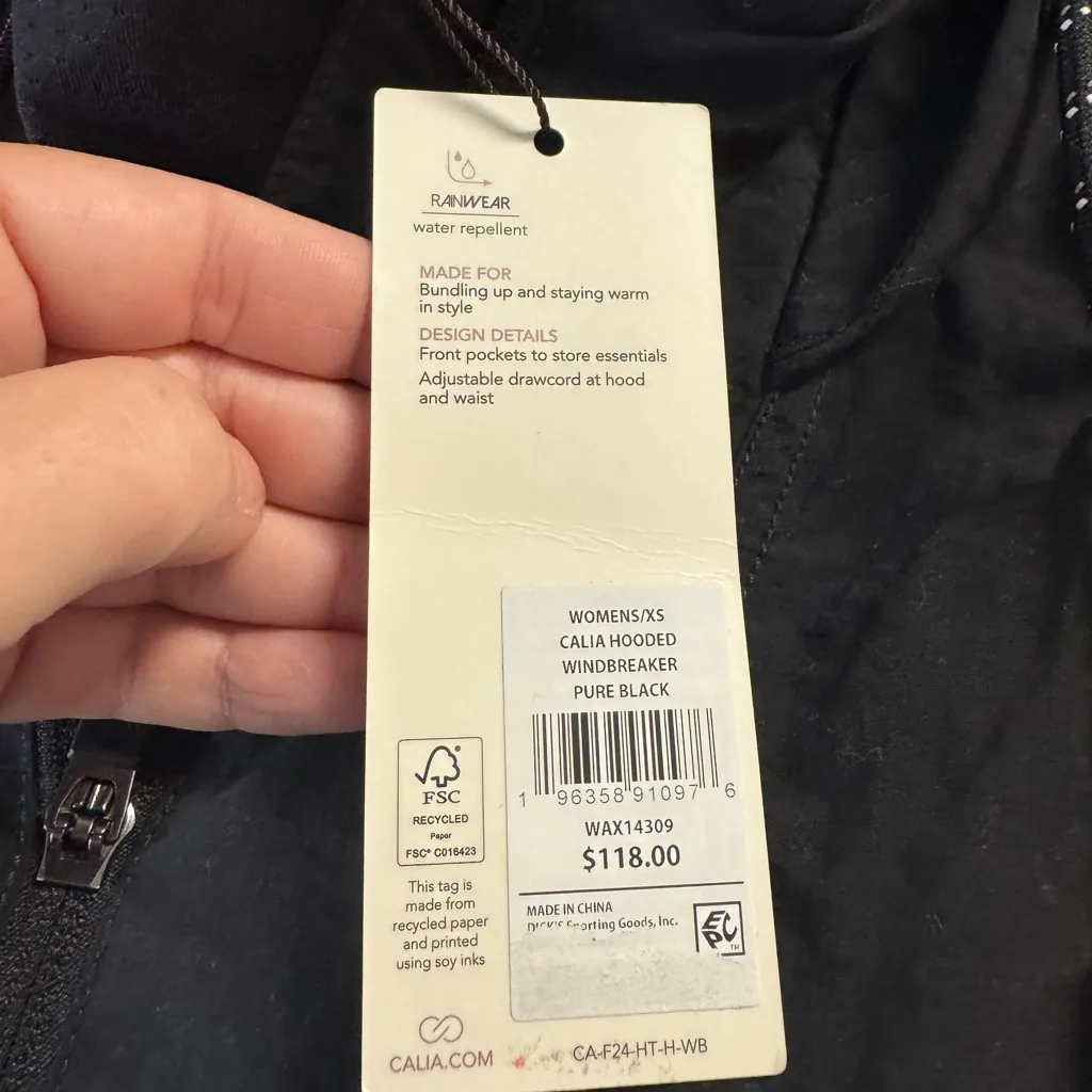 NWT! Women’s Calia solid black pullover hooded windbreaker jacket XS $118 - Image 3