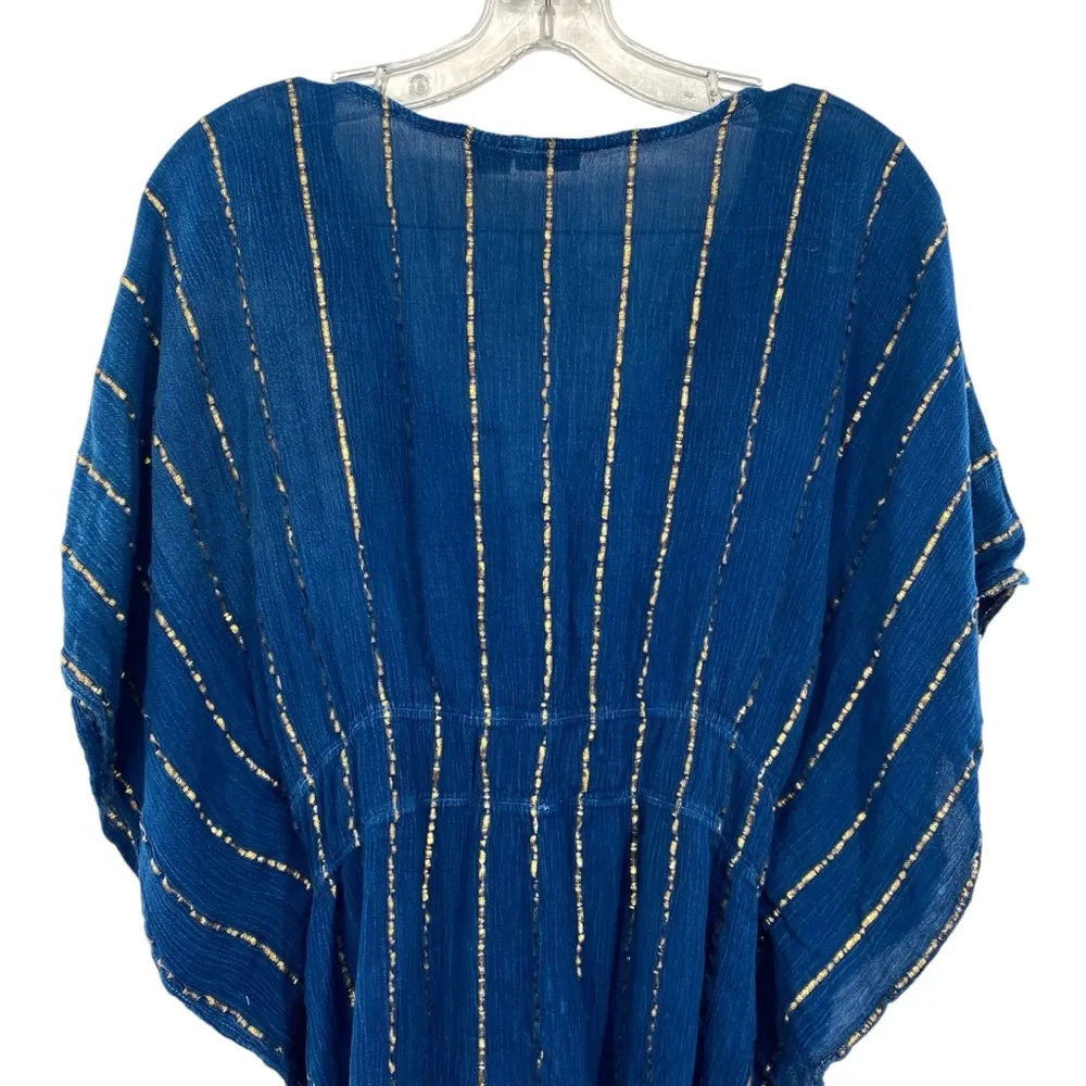 Raya Sun Cover Up Kaftan Blue Gold Boho Beach Vacation Swimsuit Coverup - Image 11